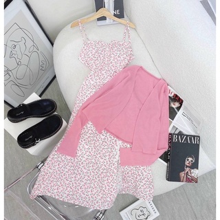 𝗦𝗲𝘁 đ𝗮̂̀𝗺 𝗺𝗶𝗱𝗶 𝗵𝗼𝗮 𝟮𝘀 + áo 𝗸𝗵𝗼𝗮́𝗰 hồng ANGI HOME