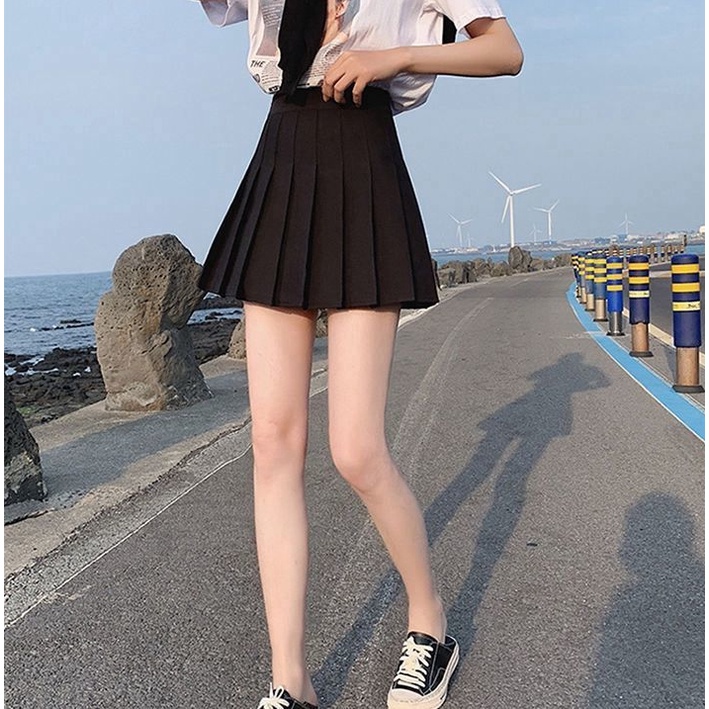 Chân Váy Chữ A Xếp Ly Lưng Cao Màu Trơn Phong Cách Nhật Bản Mới Cho Nữ