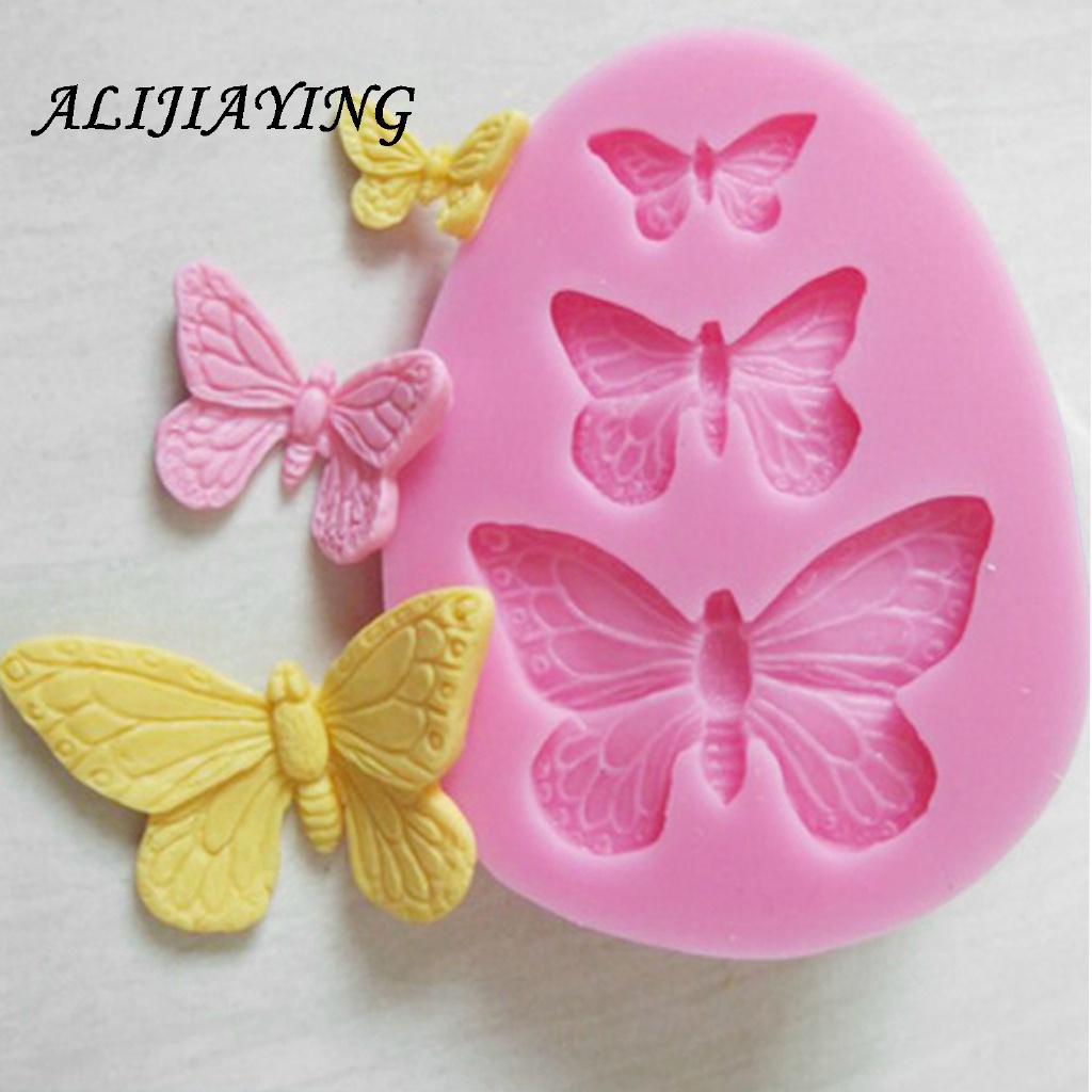 Khuôn Silicone Làm Bánh Hình Bướm 3D 3 Ngăn Tiện Dụng