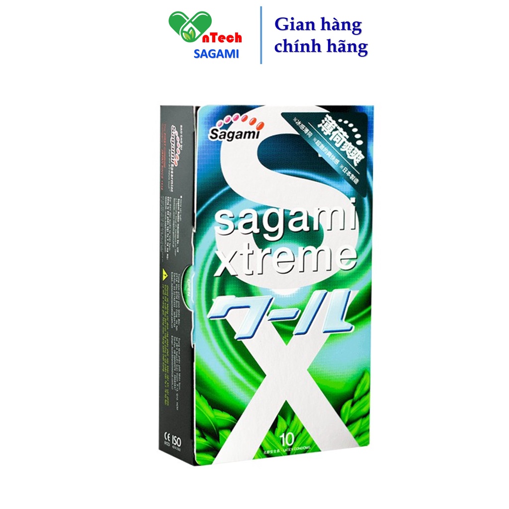 Bao cao su siêu mỏng kéo dài thời gian hương bạc hà Sagami xtreme Spearmint hộp 10 bcs