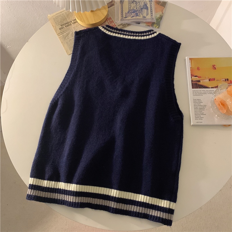 Áo sát nách dệt kim SUXI dáng rộng cổ V vintage thời trang mùa đông cho nữ