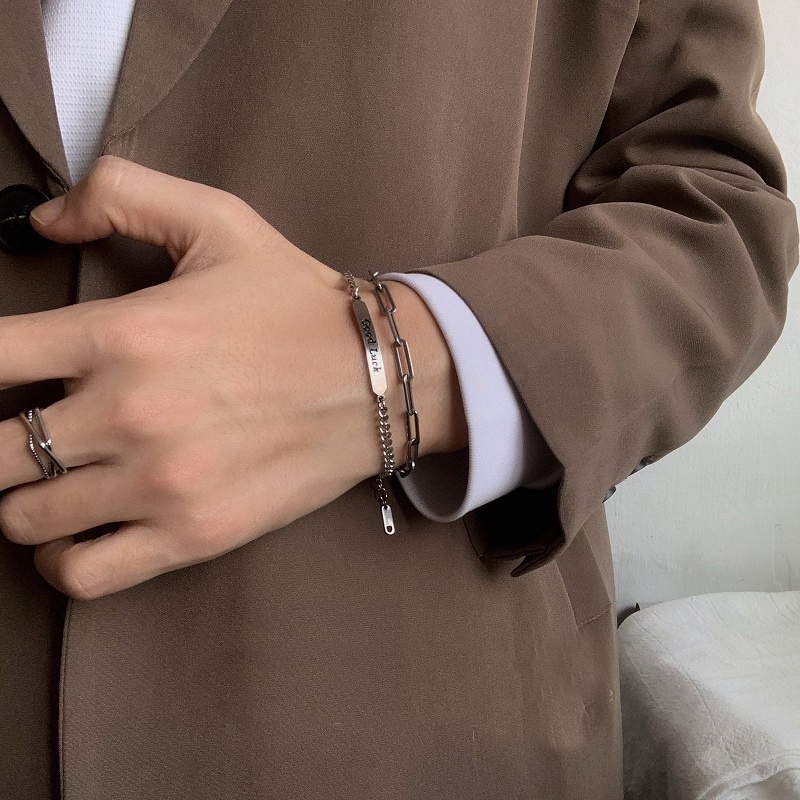 Vòng tay nam Deoji, Vòng đôi Good Luck cá tính, Titan không gỉ
