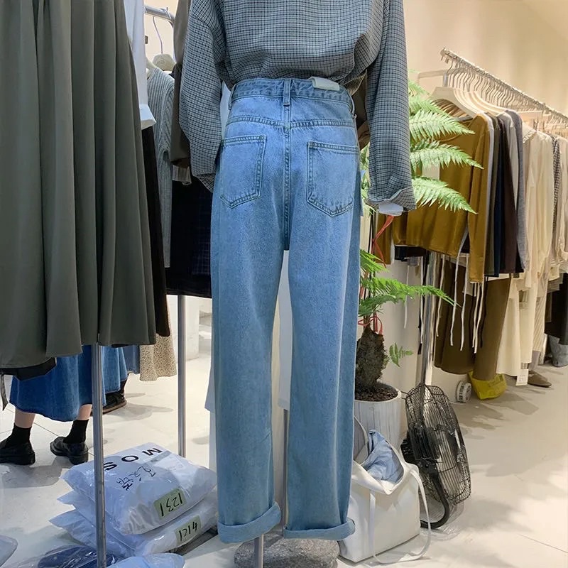 Quần Jeans Ống Suông Màu Xanh Nhạt Loại 1 Chuẩn Store Phong Cách Ulzzang Dễ Mix Đồ Mặc Hàng Ngày