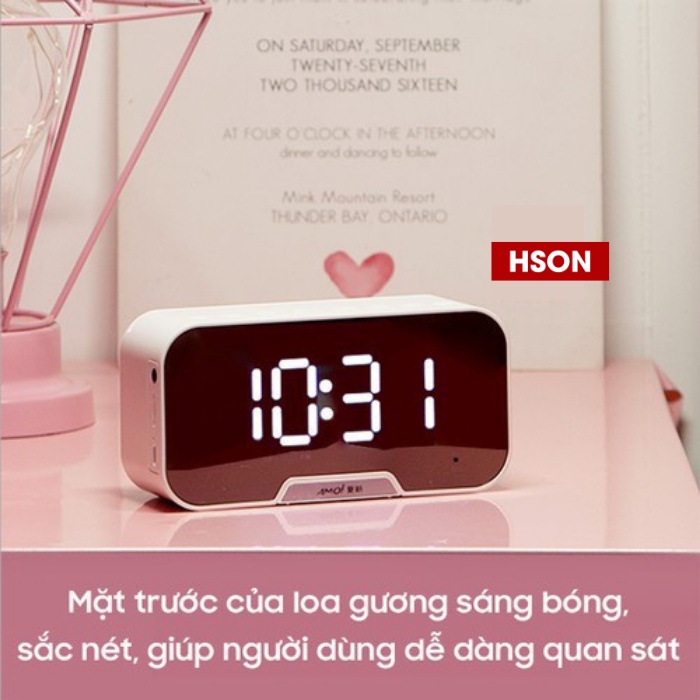 Loa bluetooth đồng hồ G10 cao cấp, loa mini HSON kiêm báo thức, nghe đài FM, màn hình tráng gương hiển thị đèn led