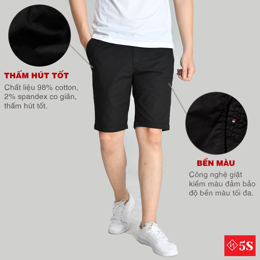 Quần Short Nam 5S (6 màu), Chất Kaki Cotton Co Giãn, Thấm Hút Tốt, Hạn Chế Nhăn (QSK21002-04)