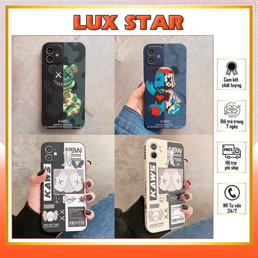 Ốp Lưng iPhone Cạnh Vuông Hàn Quốc Kaws 6/6plus/6s/6splus/7/7plus/8/8plus/x/xr/xs/11/12/13/pro/max/plus/promax