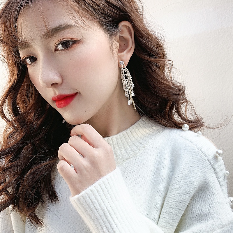 Bông Tai Dài Đính Đá Toàn Diện Phong Cách Âu Mỹ