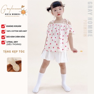 Aó Trễ Vai Bé Gái Họa Tiết GRAYHOMME Chất Lanh cotton cao cấp mềm, nhẹ, siêu mát, cử động thoải mái AOKID001
