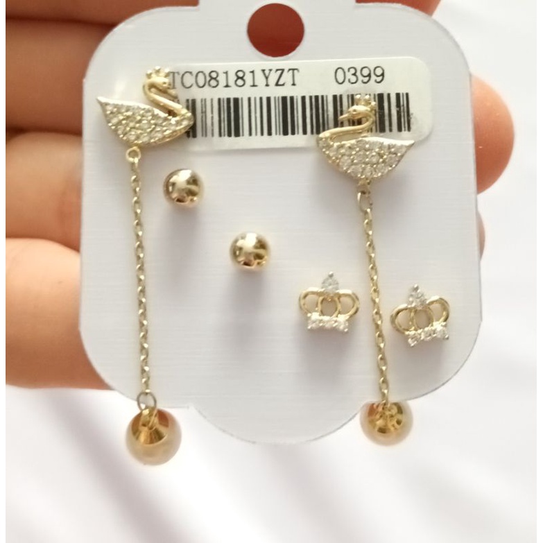 Set 3 đôi bông tai  thiên nga, hạt châu, vương miện