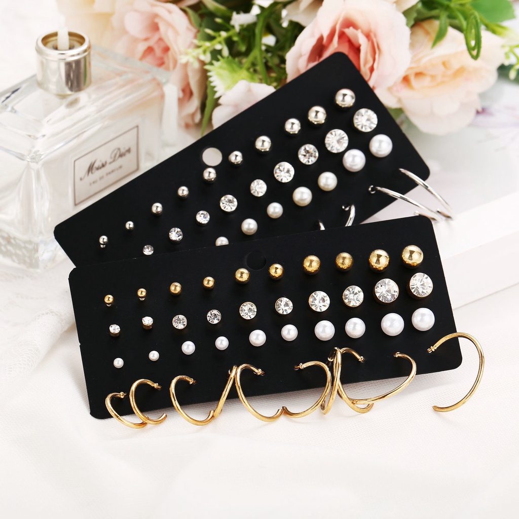Set 20 Đôi Bông Tai Đính Đá Và Ngọc Trai Nhân Tạo Thiết Kế Mới Đơn Giản Thời Trang Dành Cho Nữ