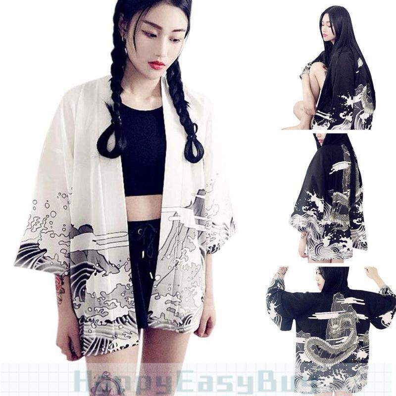 Áo khoác chiffon in hình rồng cho nữ