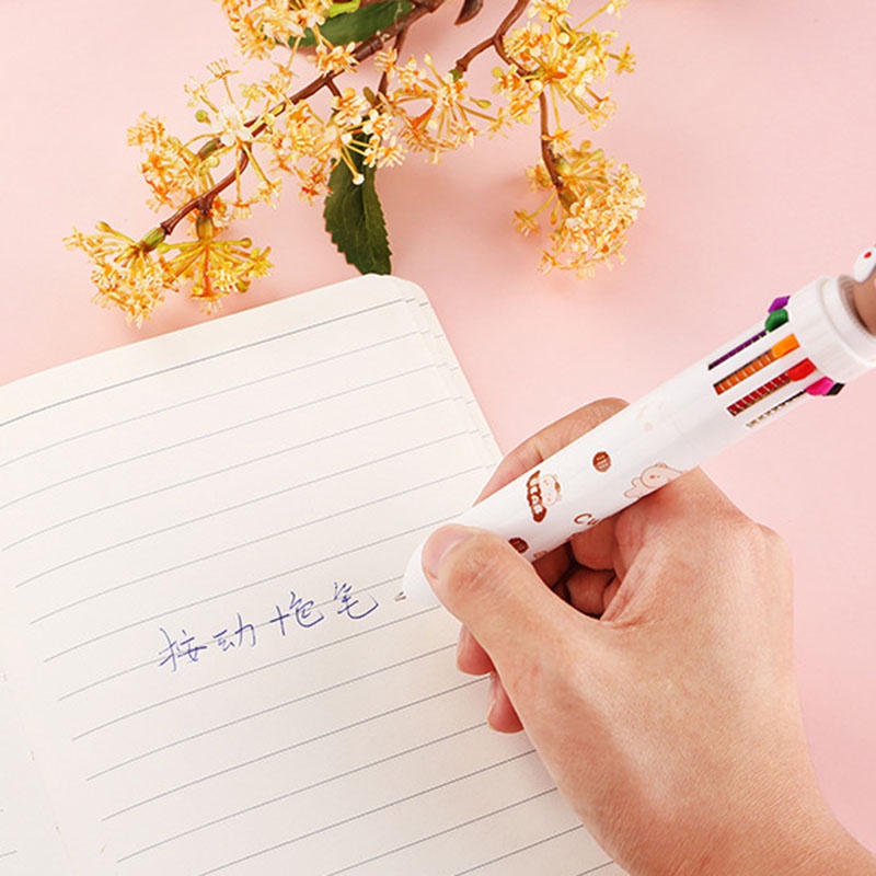 Bút Bi 10 Màu Hình Gấu Dễ Thương Cho Học Sinh/Văn Phòng