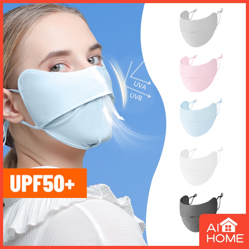 Upf50 Khẩu Trang Chống Nắng Bằng Vải Lụa Lạnh Thoáng Khí Kèm Băng Đô Đeo Tai Trang Trí Dành Cho Nữ Sự Bảo Vệ