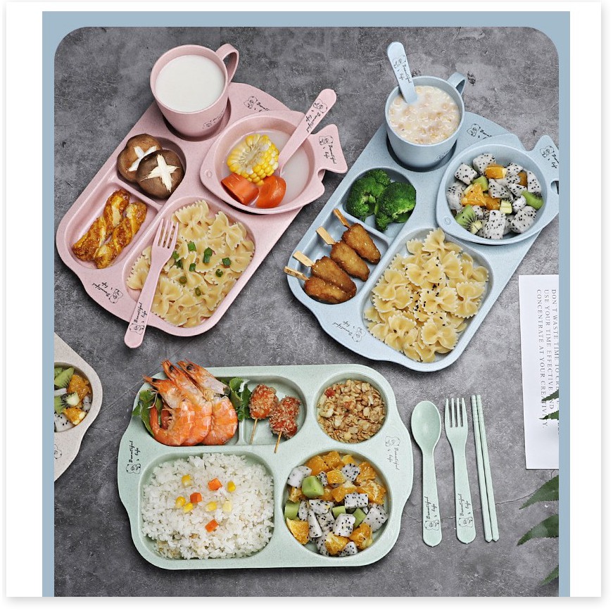 Khay cơm lúa mì 5 ngăn 6 món