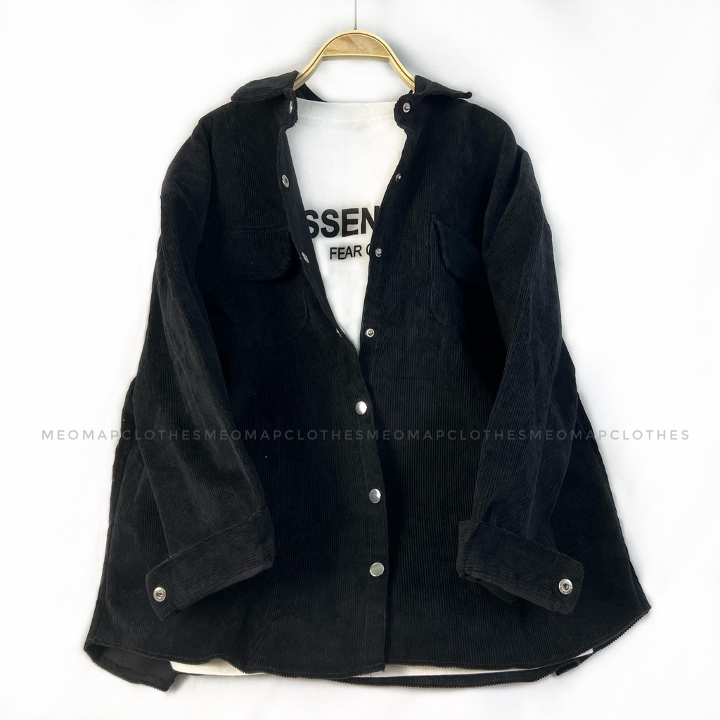 Áo sơ mi nhung tăm form rộng trendy nam nữ unisex vải dày mịn Meomapclothes