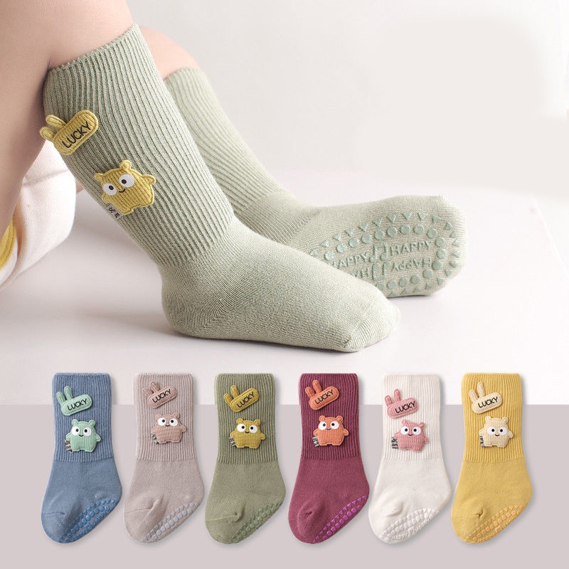 Vớ Cotton Giữ Ấm Chống Trượt In Hình Búp Bê Hoạt Hình Dễ Thương Thời Trang Thu Đông Cho Bé Sơ Sinh