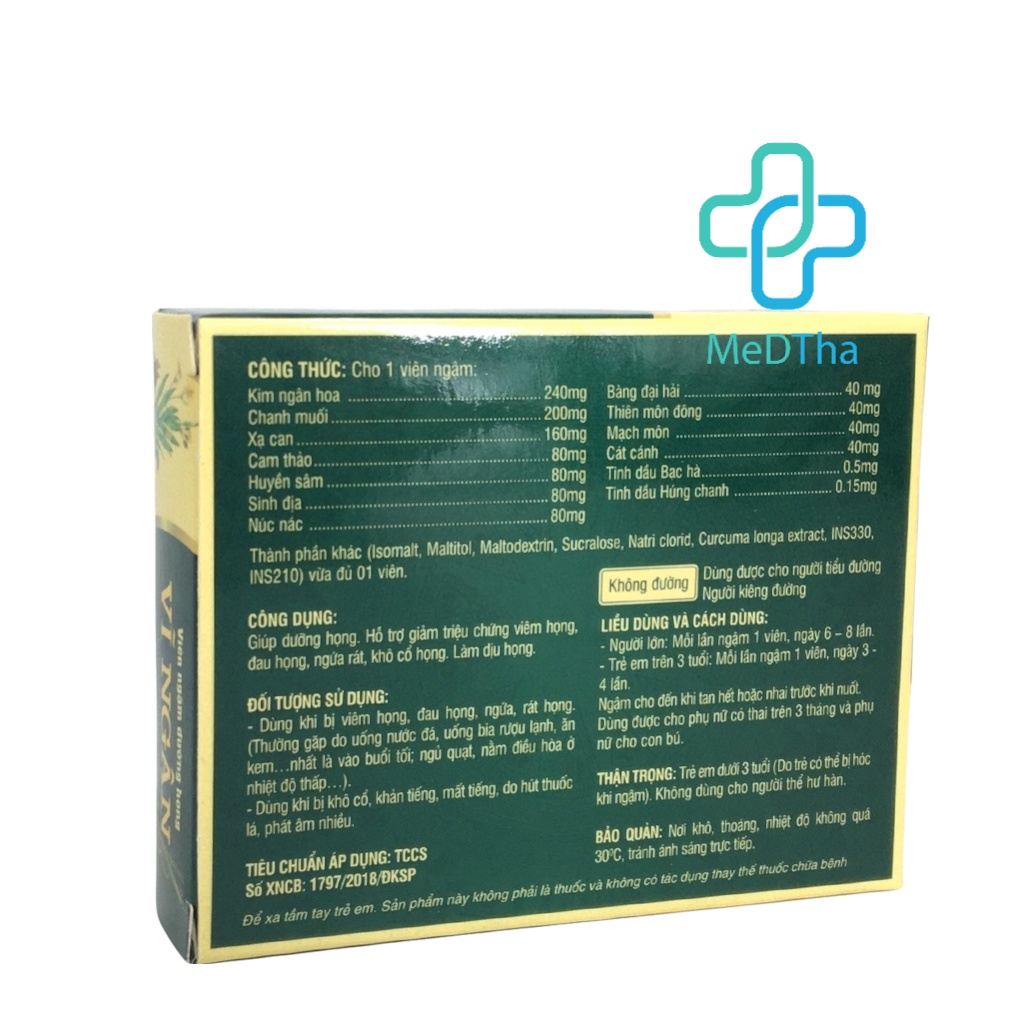 Viên ngậm dưỡng họng Vĩ Ngân - Kẹo ngậm đau họng, giảm ho vị chanh muối không đường Hoa Linh (Hộp 20 vỉ x 5 viên)