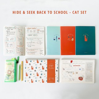 Set vở grid, planner, thước, bút Hide & Seek - Cat Mèo