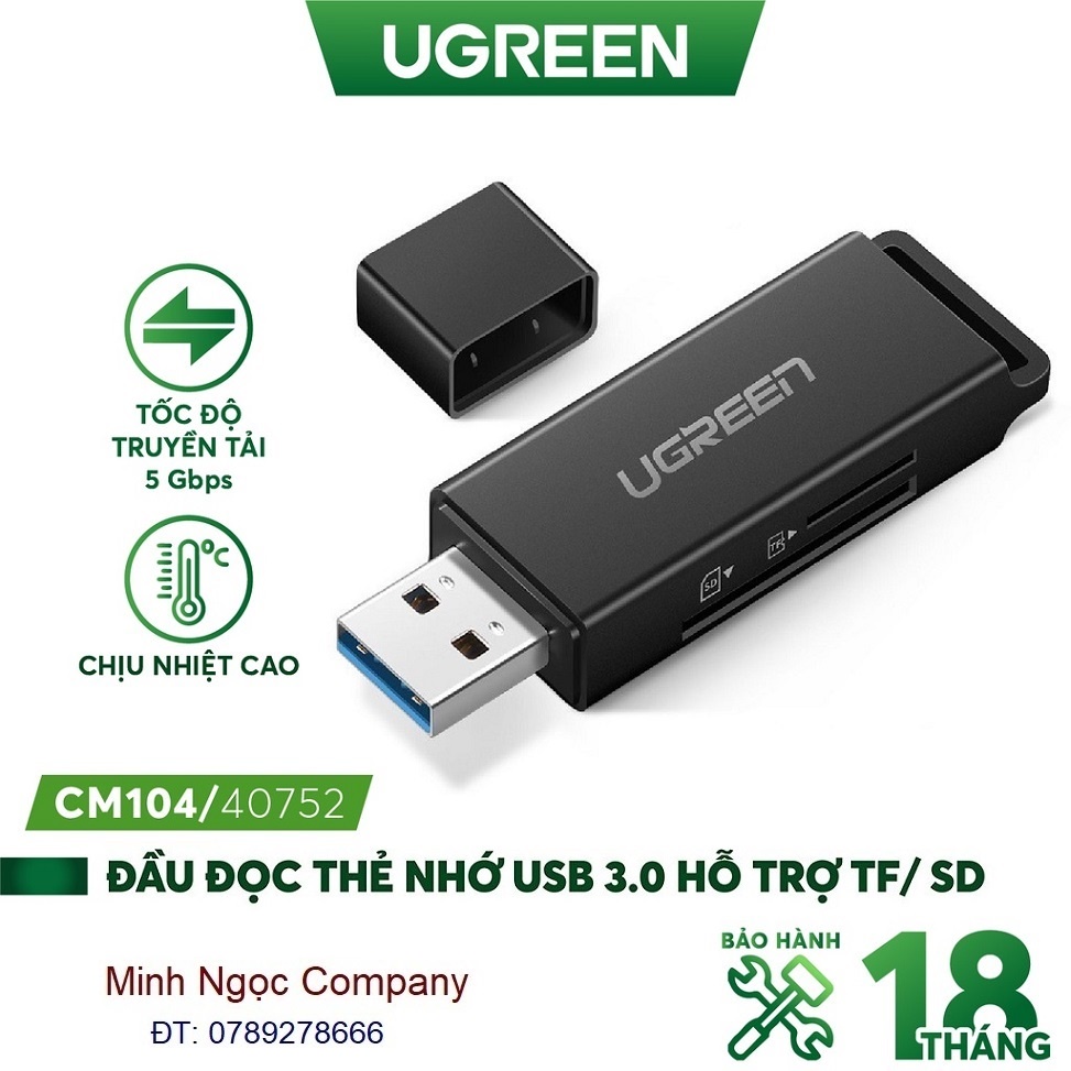 Đầu đọc thẻ nhớ SD/TF Jack cắm USB 3.0 UGREEN CM104 - Hàng phân phối chính hãng