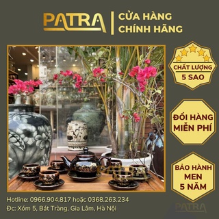Bộ ấm chén uống trà cao cấp , bộ ấm trà bát tràng - hắc liên hoa