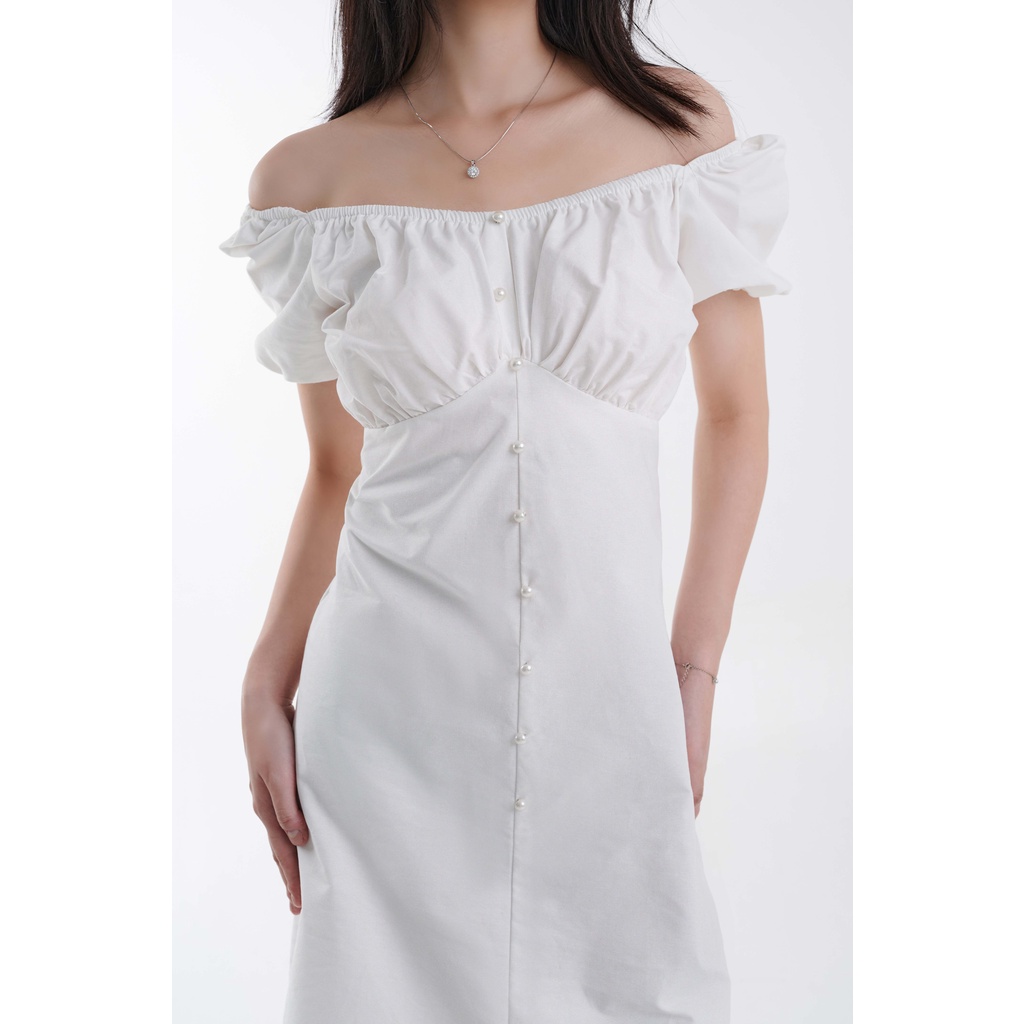 Váy Tiểu Thư Harriet Tulip Trễ Vai, Mặc Được 2 Kiểu Có Đính Cúc
