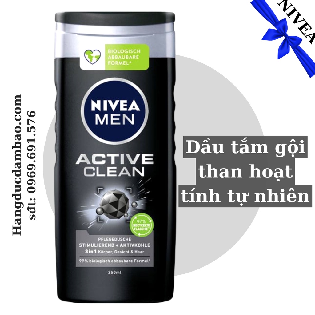 Dầu tắm gội than hoạt tính sạch sâu Nivea Men Active Carbon