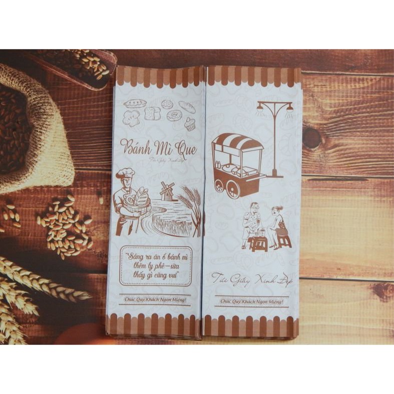 500 TÚI GIẤY ĐỰNG BÁNH MÌ QUE HỌA TIẾT ĐƯỜNG PHỐ