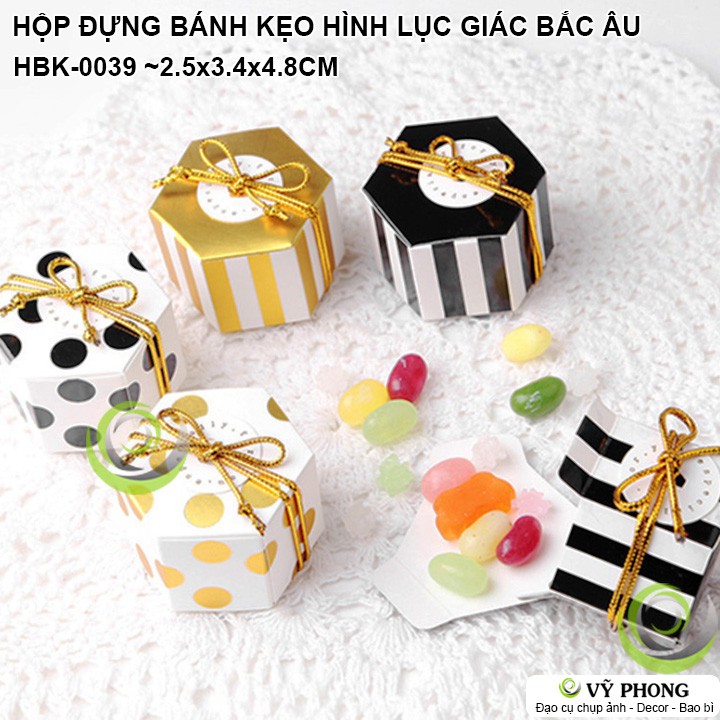 SET 10 HỘP ĐỰNG BÁNH KẸO NOEL GIÁNG SINH SỌC BI NHŨ VÀNG ĐỰNG QUÀ TẶNG CHRISMAS HÌNH LỤC GIÁC PHONG CÁCH BẮC ÂU HBK-0039