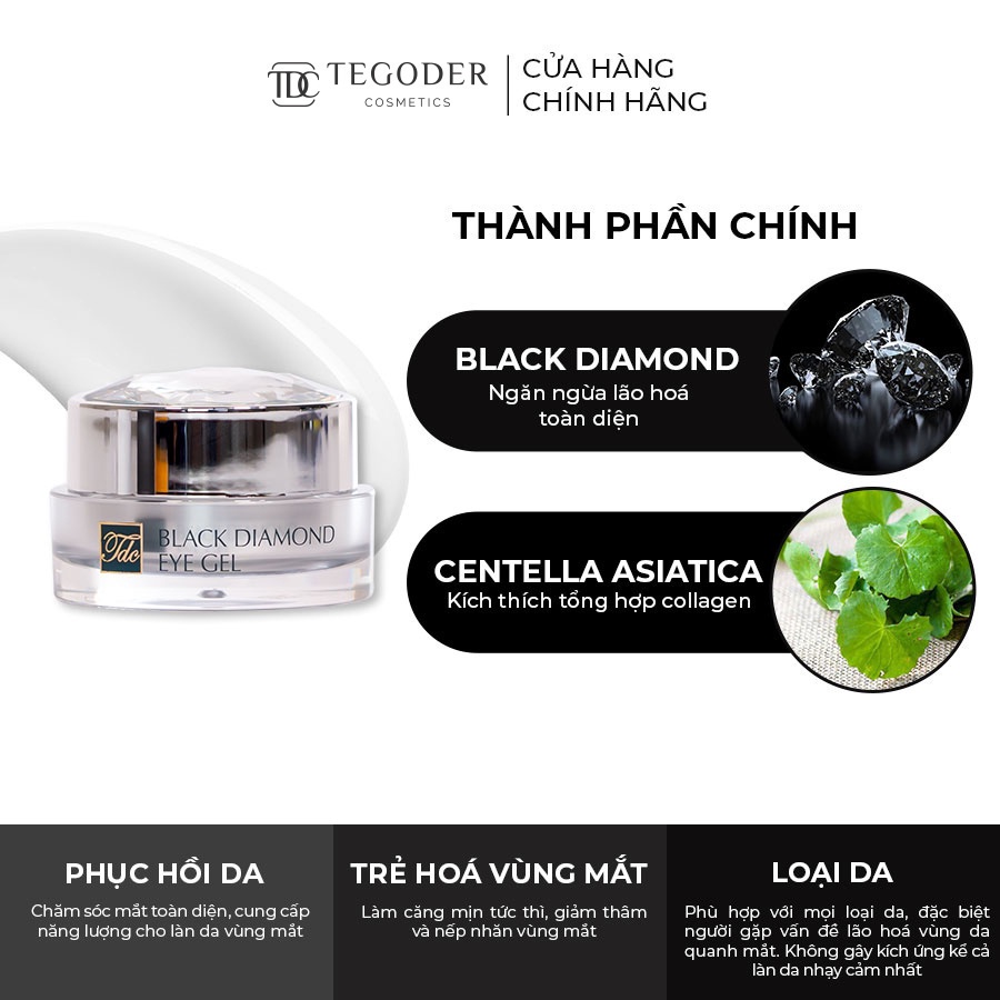 Kem dưỡng mắt siêu dưỡng chất phục hồi làm trẻ vùng da mắt từ kim cương đen Tegoder Black Diamond eye gel 15 ml mã 0740