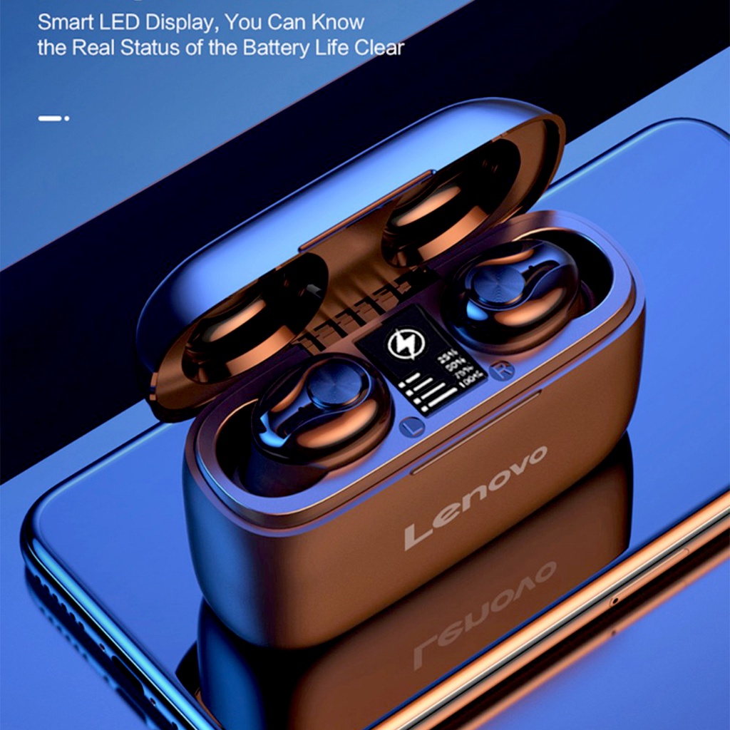 Set 2 tai nghe nhét tai bluetooth không dây LENOVO HT18 chống ồn thông minh màn hình LED điều khiển cảm ứng HiFi