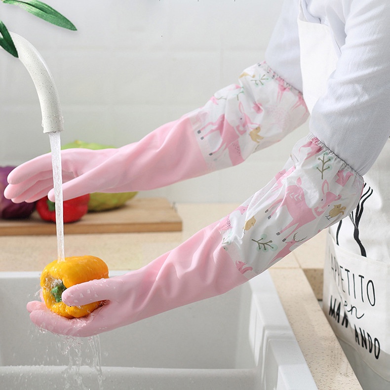 Găng tay cao su đàn hồi loại dày, ống tay dài bo chun chống thấm nước