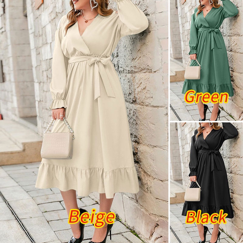 Đầm Zanzea tay dài cổ chữ V phong cách Châu Âu thời trang cho nữ