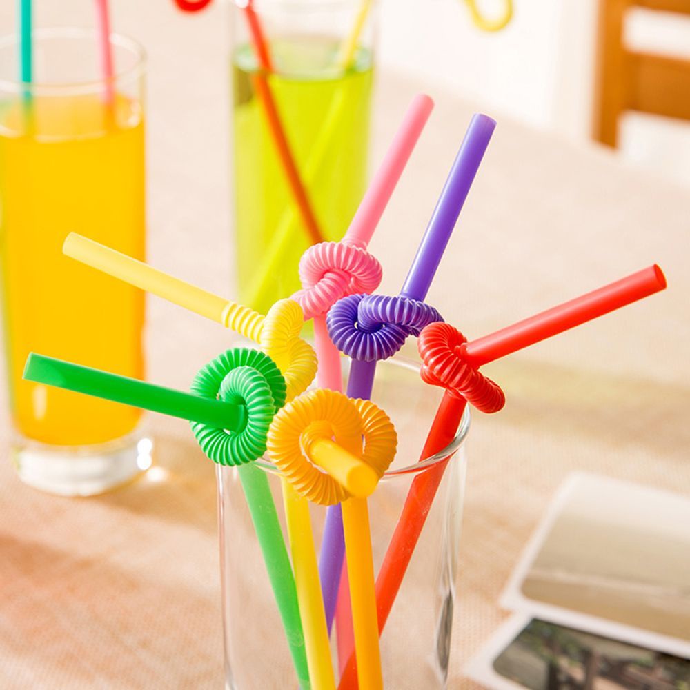 Bộ 100 ống hút nhựa trong suốt nhiều màu sắc dùng trang trí tiệc sinh nhật