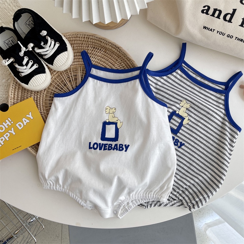 Jumpsuit Cotton SáT NáCh, HọA TiếT HoạT HìNh Kẻ SọC Cho Bé