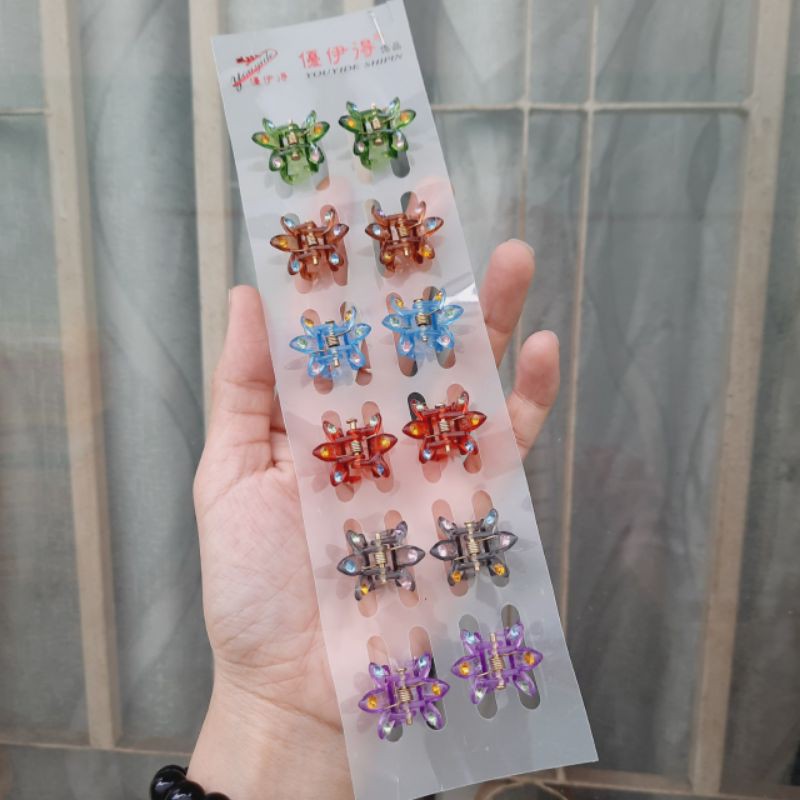 Vỉ 12 kẹp bướm nhí đỉnh (6 màu)