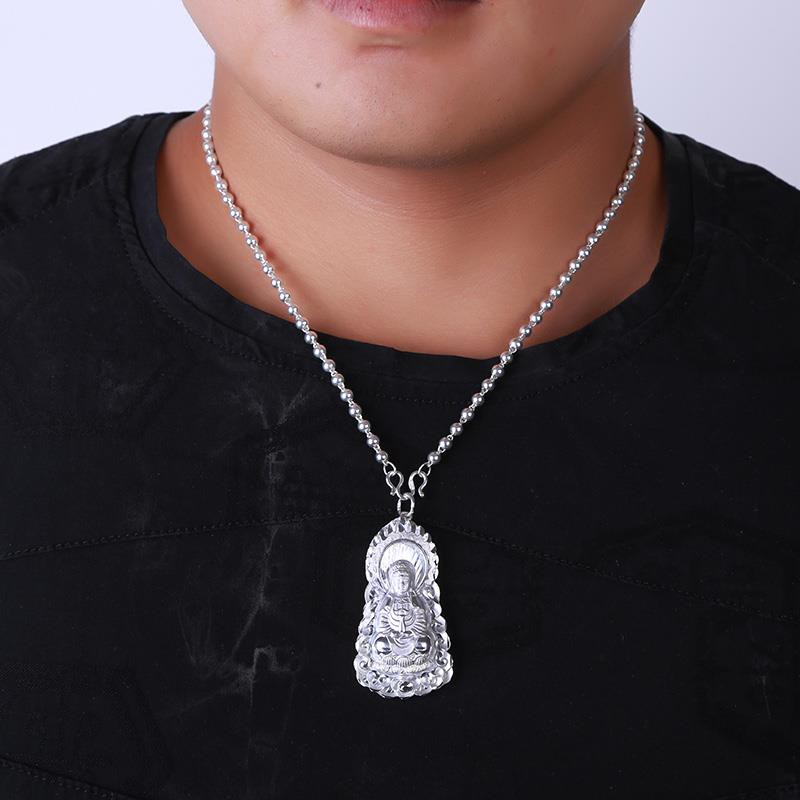 ♘▲S999 Sterling Silver Guanyin Mặt dây chuyền Vòng cổ Nam Thần Hộ mệnh Bạc Nguyên chất Bồ tát Phật quà tặng Bạn tr