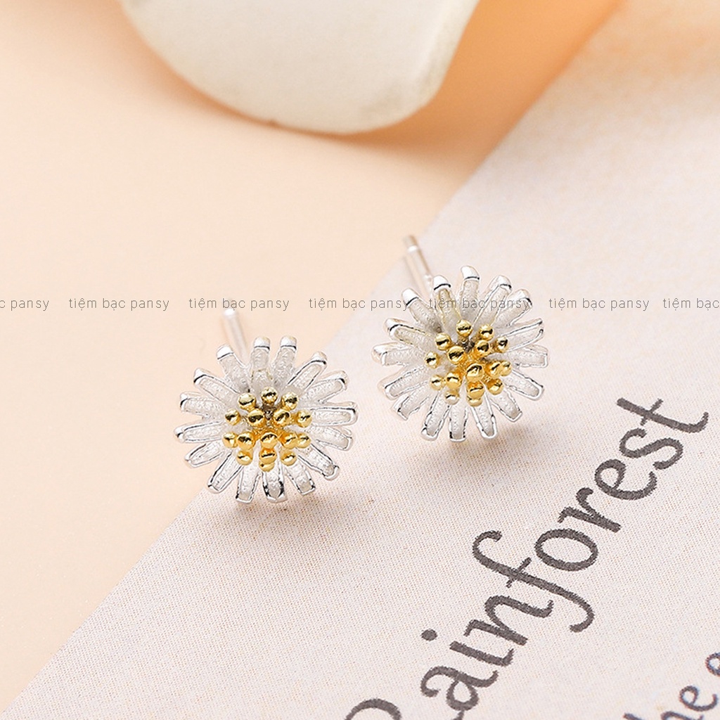 Bông tai bạc nữ PANSY hoa cúc hoạ mi nhỏ xinh, khuyên tai cúc hoạ mi Daisy bạc 925