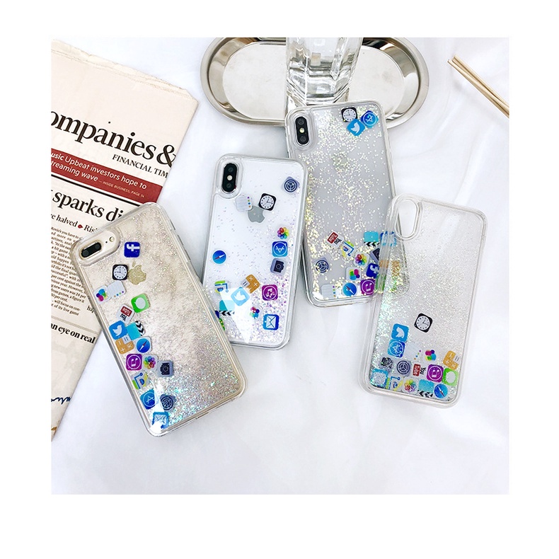 Ốp Điện Thoại Kim Tuyến Nước Họa Tiết Ứng Dụng Cho iphone 15 14 13 12 11 pro x xs max mini 7 8 6 6s plus