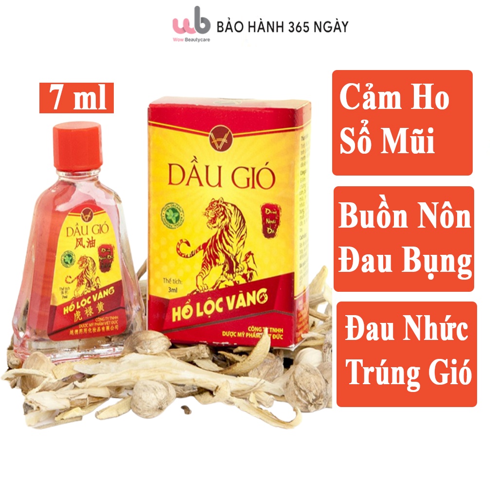 Dầu Gió Thảo Dược Hổ Lộc Vàng,Chai Màu Đỏ gồm 2 dung tích,Chai 7ml,Chai 3ml,[Chính Hãng],Giúp Giảm Ho,Cảm Sốt,Say Xe.