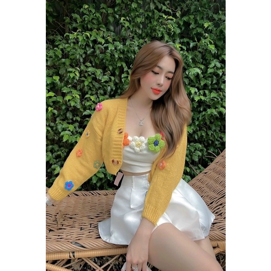 Áo Croptop 2 Dây Hoa Đan Len Nhiều Màu Sắc Tươi Tắn