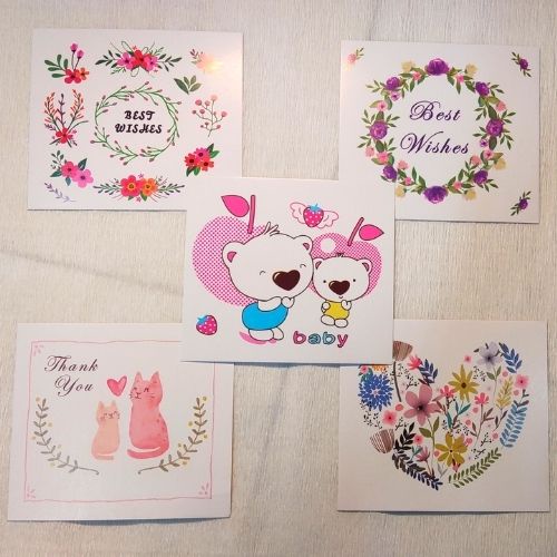 Thẻ đơn, thiệp đơn vuông cảm ơn, chúc mừng sinh nhật hoạt hình dễ thương