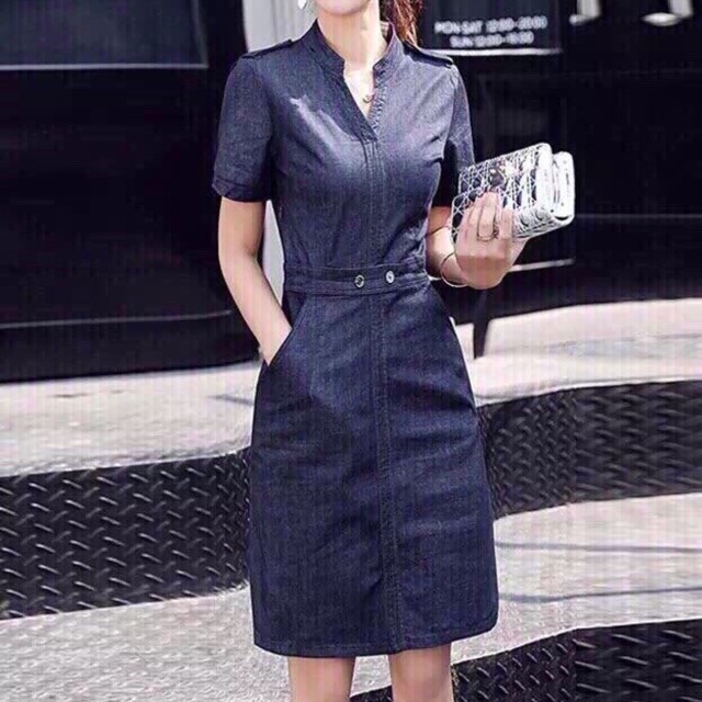 Đầm jean cổ trụ