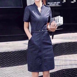 Đầm jean cổ trụ