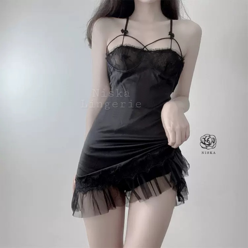 Đầm ngủ satin voan xếp tầng (2 phiên bản màu) - Mã D206