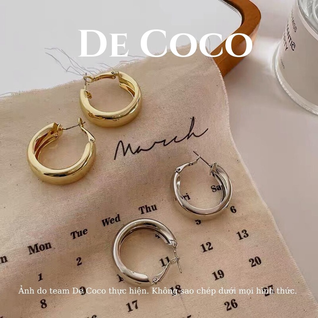 Bông tai khuyên tai vòng tròn màu vàng to bản DeCoco