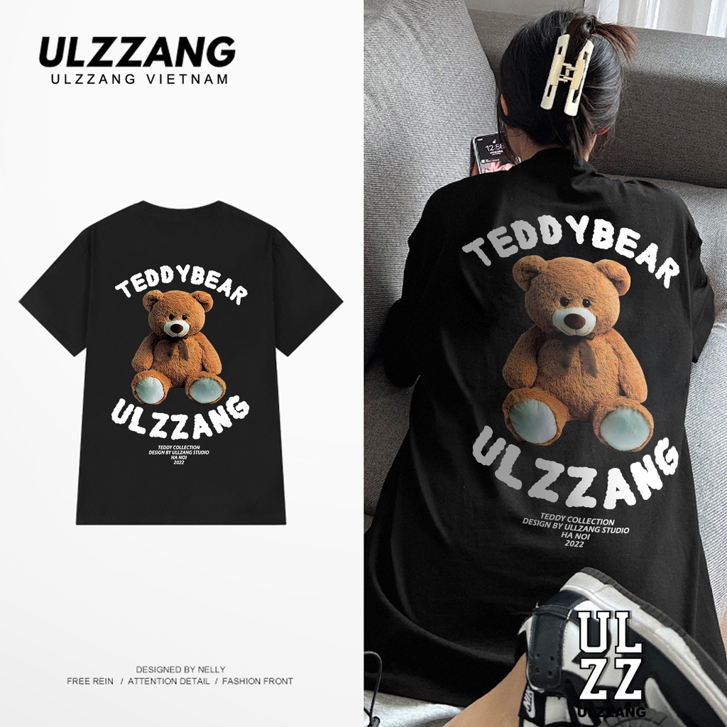 áo thun nữ Ulzzang form rộng dáng tay lỡ unisex teddy bear