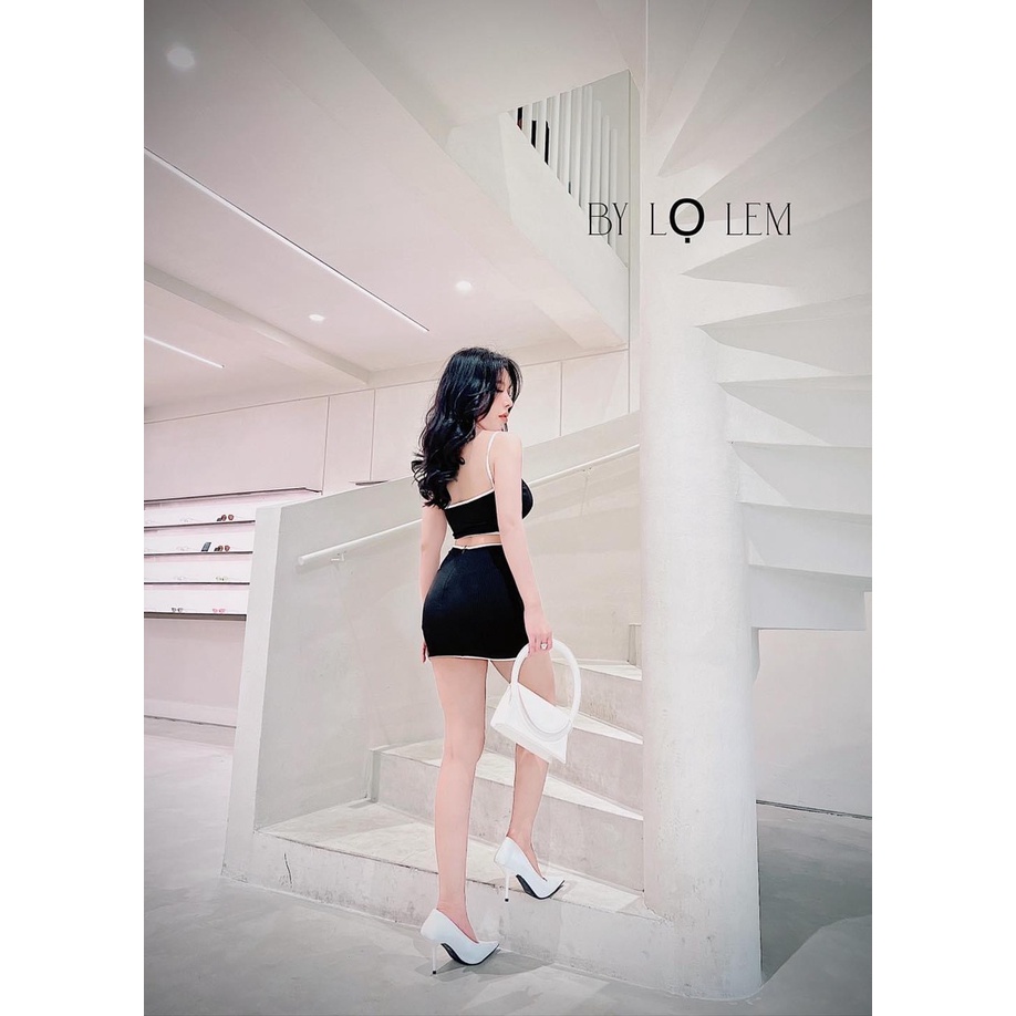Sét bộ áo 2 dây croptop viền màu phối chân váy viền màu body cực hot , chất thun gân mềm mịn