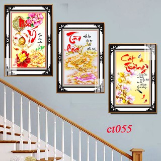 Bộ 3 tranh treo tường cầu thang tráng gương như ý tài lộc cát tường cực đẹp và ấn tượng