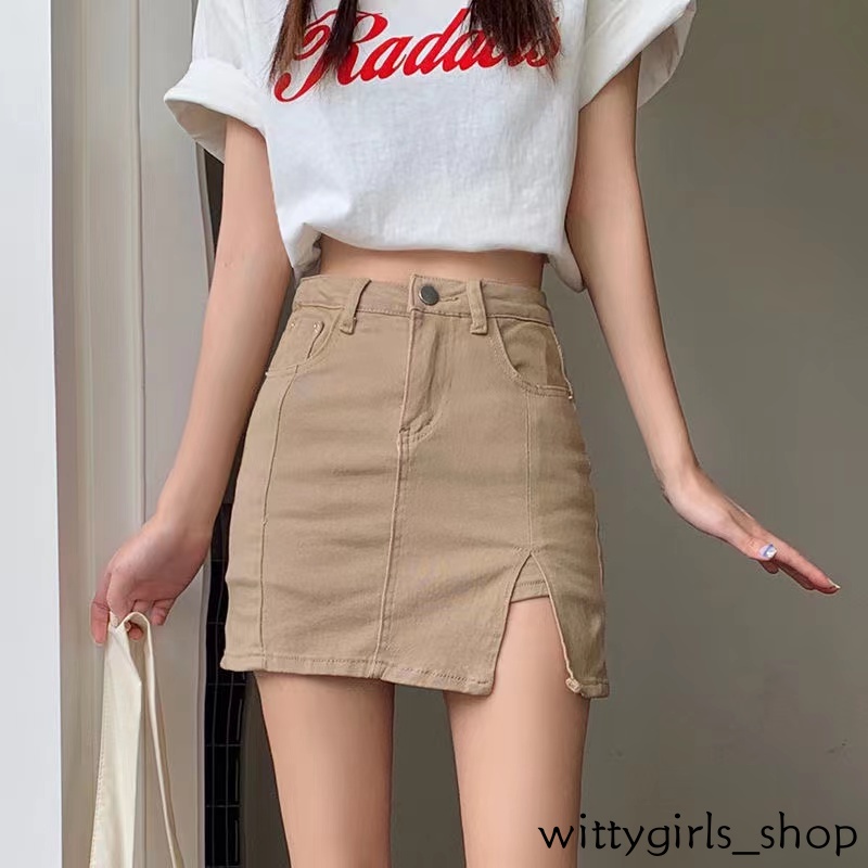 Wittygirls-đầm Ngắn Hakama Ôm Eo Cao Xẻ Tà Mùa Hè