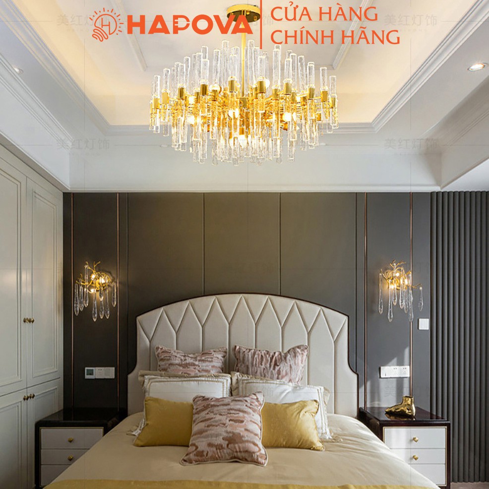 Đèn treo phòng khách pha lê cao cấp HAPOVA LARYS 0967 Kích thước 800mm Tặng bóng E14